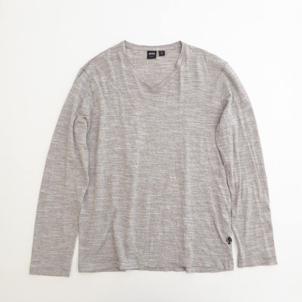 Hugo Boss Mens Vino Long Sleeve V-Neck Knit Shirt Gray Slim Fit XL